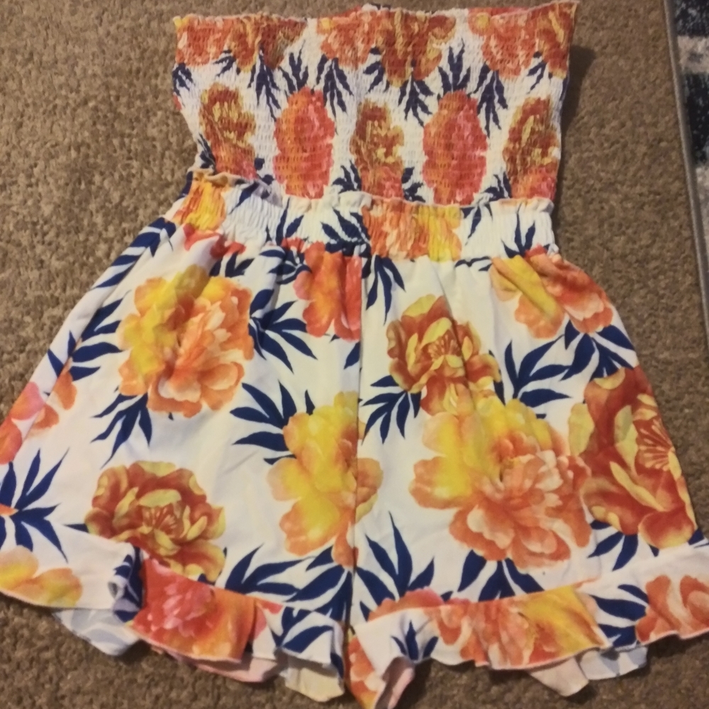 Shirred open back tube romper